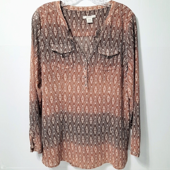 Ariat Womens Willa Top Brown Aztec Jacquard Long Sleeve Button Up Medium - Picture 1 of 7